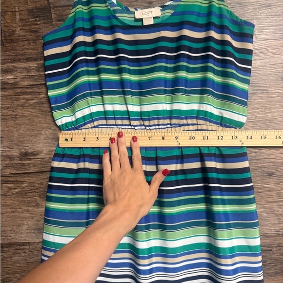 LOFT Vibrant Striped Blue Green Mini Sundress Dress - Picture 3 of 6